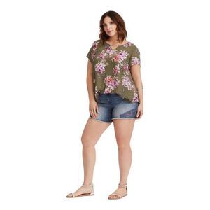 Womens Torrid Georgette Olive Floral Flowy Keyhole Blouse Top - Sz 0